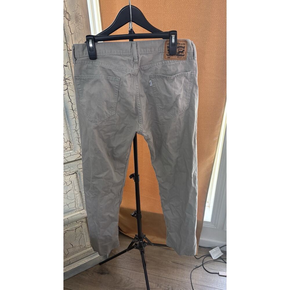 Levis 505 Jeans Mens 34x32 Beige Straight Leg 100% Cotton Denim Pants Casual - Picture 2 of 5